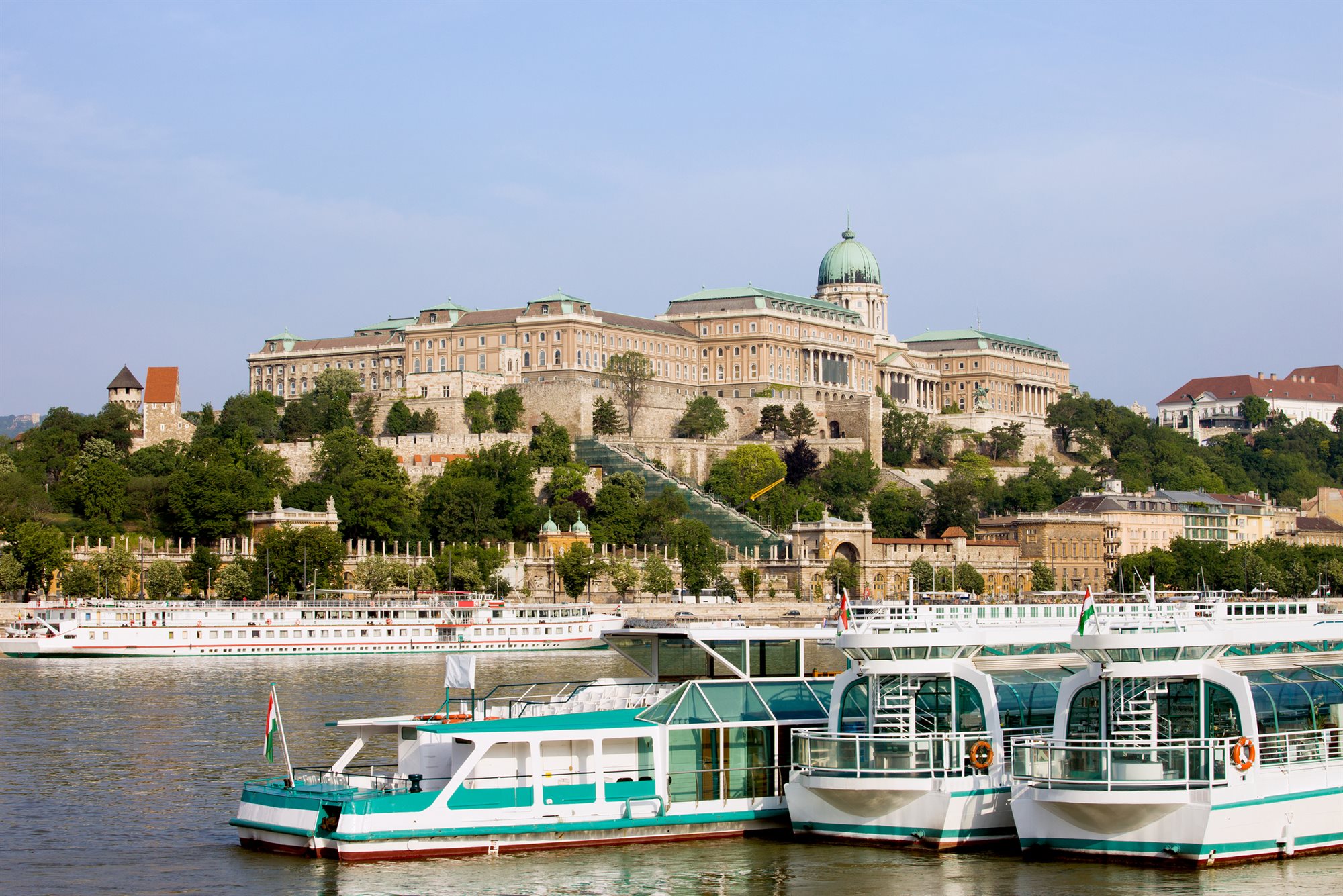 River cruise ship on the Danube below a Wachau Valley castle